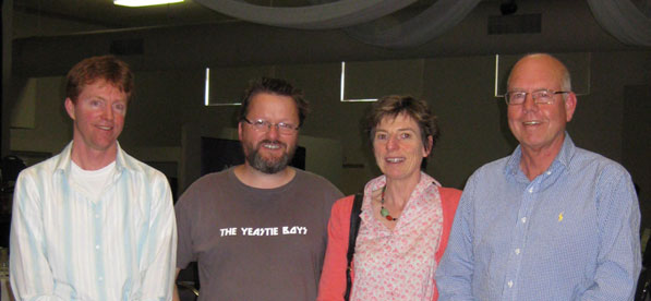 AWRI's Marcel Essling (L) and Peter Dry (R) with Max Allen and Libby Tassie at the Australian Alternative Varieties Wine Show in Mildura