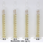 Bentonite fining trial cylinders